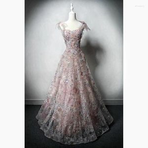 Runway Dresses Pink Gorgeous Celebrity Flower Sequins Beading Gauze Strapless Pleated Floor High Prom Party Evening Gowns