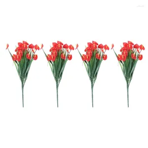 Decorative Flowers AFBC 4 Bunches Artificial Fake Faux Anthurium Plants Plastic Shrubs Bushes Greenery Indoor Outside Hanging Planter Home