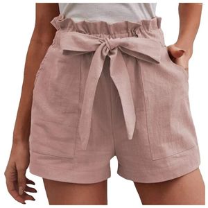 Kvinnors shorts sommar lös linne casual ficka fast färg stor storlek hög midja breda benbyxor koreanska recensioner många kläder