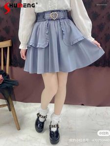 Röcke japanischer Lolita-Stil süße hellblaue Schülerin weiblicher Sommer 2024 High-End Kawaii School Rüfeln für Frauen