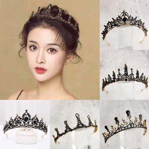 Haarklammern Kristallband für Braut Gothic Black Crown Stirnband Frauen Strassonstone Vintage Jewelry Female Head Accessoires Hochzeit