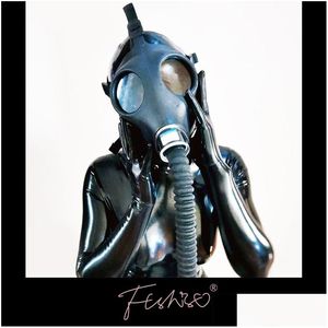 Дизайнерские маски FtShist Half-Cre-Clace Gul Gan Gas Mask Fetish LaTex Bust Back Резиновая труба аксессуар SM Завоевание удушья головные уборы Co DHXQ1