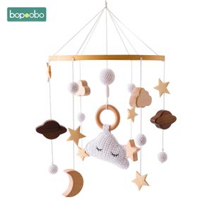 Baby Crochet Cloud Bed Bell Toys 0-12 Months For Infant Wooden Mobile Rattle Crib Toddler Rattles Carousel Cots Musical Toy 240418