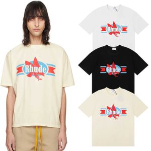 2024SS Nova moda de verão Rhude Eagle Yarn Camiseta de mangas curtas casuais de algodão puro para homens e mulheres