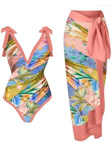 Swimwear femminile Deep V Vintage Stampa Vintage Swimsuit 2024 Fashion Women Summer One Piece Batting Abits e coprono lo stile della spiaggia