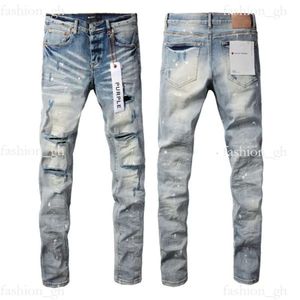 Lila märke jeans lila för herr mager män nödställda rippade cyklister kvinnor svart grå rak tröjor designers joggers pant denim mens jeans 29-40 806