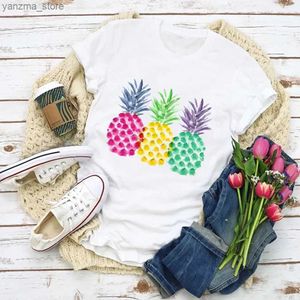 Women's T-Shirt Plus Size Women Graphic Watercolor Pineapple Print 90s Fruit Summer T-Shirt Shirt Tops Lady Vacation Womens Clothing T Shirt Y240420