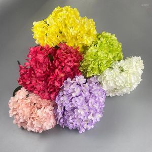 Decorative Flowers 5 Heads Hydrangeas Bouquet Artificial For Wedding Decoration Bride Holding Flower Home Room Decor HIgh End Dec