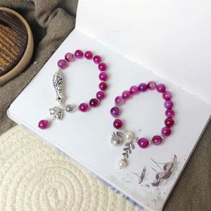geomancy accessory Sier Pure Sier Koi Lucky Cat Jewelry Crystal Bracelet with Purple and White Single Loop Natural Bracelet, Niche