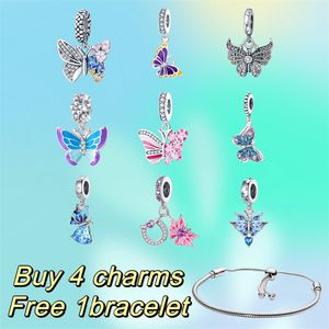 Дизайнерский браслет браслет романтический синий розовый фантомный бабочка творческие кулонные бусинки, подходящие для браслетового ожерелья Pandoras