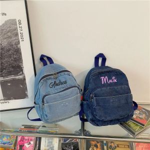 Sırt çantaları kişiselleştirilmiş nakış denim sırt çantası, kadınlar için jean sırt çantası gündüzü kot pantolon rucksack seyahat okulu kitap çantası omuz çantası