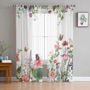 Flores de cortina folhas plantas plantas borboleta retro pura cortina de tule para a sala de estar valance kitchen bedroom window draile drapery