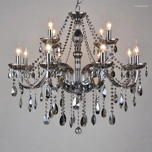 Żyrandole w stylu europejskim kryształowy lampa dymna szara sypialnia jadalnia świeca żyrandol prosta nowoczesna hala willi dekoracyjna lam