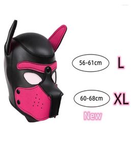 Party Masks XL Code Märke Öka stor storlek Puppy Cosplay vadderat gummi full huvmask med öron för män kvinnor hundroll pla6939209