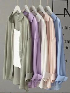 Blusas femininas chiffon mulheres camisas finas em perspectiva de verão botão up sólida camisa coreana de camisa de manga longa de moda de moda tops