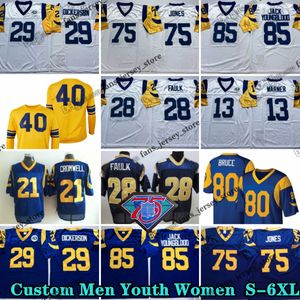 Custom S-6XL 75th Trownack 75 Deacon Jones Maglie da calcio 28 Marshall Faulk 29 Eric Dickerson 76 Orlando Pace 13 Kurt Warner 81 Torry Holt 21 Nolan Cromwell 10 Bulger