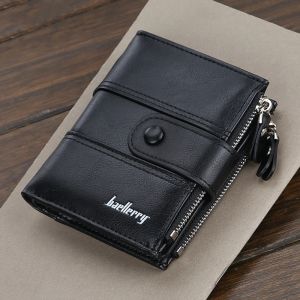 Wallets NEW Brand Leather Men Wallet Small Card Holder Wallets Vintage Hasp Male Purse Fashion Double Zipper Coin Pocket Wallet for Men