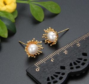 Stud Pearl Earrings White Pink Freshwater For Women Party Gift Fashion Jewelry Beautiful Flower Leaf6472138