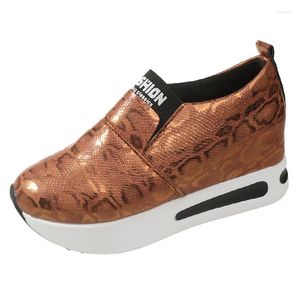 Sıradan Ayakkabı Moda Leopar Baskı Spor ayakkabıları Kadınlar 2024 Bahar Tıknaz Platform Spor Kadın Kalın Sole Slip PU Deri Loafers