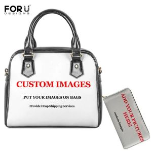 Wallets FORUDESIGNS Women Handbag Custom You Name Picture Logo Print Tote Bag Women Crossbody Bags Leather Shoulder Bags Long Wallet Set