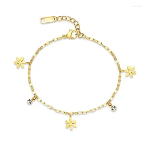 Charmarmband guldarmband rostfritt stål fshion smycken för kvinnor bohemisk hiphop daisy blomma och runda cz pärlor gåva