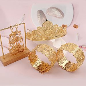 Lyx Mellanöstern brudhår smycken guldpläterade muslimska kvinnor tiaror och kronor etniska hårkläder brud hår tillbehör 240410