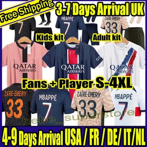 S-4XL 23 24 25 Mbappe Soccer Jerseys 2023 2024 PSGS Marquinhos O.Dembele Hakimi Четвертый Майлот-де-взрослые и детские футбольные майки Zaire-Emery Verratti Thir ...