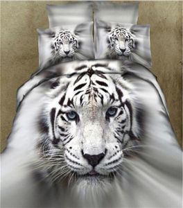 3D White Tiger Bettwäsche Sets Duvet Cover Set Bett in einem Beutelblattbettspezifische Doona Quilt Decke Leinen Queen Size Full Double 4pcs282y1435295