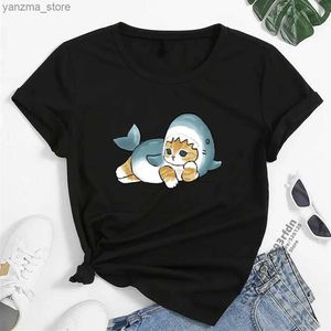 女性のTシャツ女性Tシャツかわいい猫面白い漫画TシャツHarajukuグラフィックウルツァンTシャツ90年代プリントTシャツファッション美学T Y240420