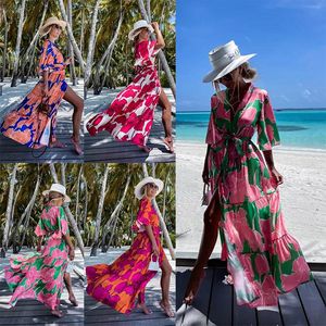 Summer Printed Dress Ins Leisure Vacation Loose Half Sleeve Beach For Women