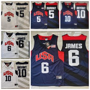 Retro Basketball 2012 Drużyna USA Jersey Kevin 5 Durant LeBron 6 James 10 Bryant zszyty rozmiar S-3XL