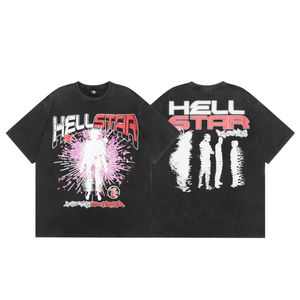 SS24 Summer Hellstar H218 Vintage Black Custom Cut Sew Harment, изготовленная в Лос -Анджелесе.Окрашенный калий, опрыскивается гигантским отпечатками экрана, негабаритный S M L XL