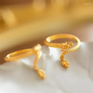 Klusterringar riktiga 18k gul guld färg gudomlig drake svans svängande ring kvinnlig finger för kvinnor födelsedag bröllop fest smycken gåvor