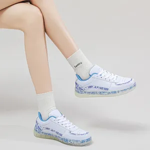 Casual Shoes Chinese Blue And White Porcelain Women's 2024 Lotus Jelly Bottom Sneakers All-match Niche