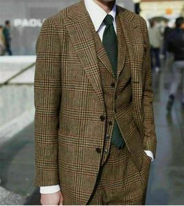 3 Stücke Fashion Men Suits Houndstooth Custom Made Man Pinte Woll Dicke moderne Tuxedos Peaked Revers Blazer Coatpantvest3349822