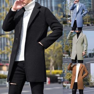 Men's Trench Coats Casual Men Windbreaker Coat Long Sleeve Warm Pure Color Slim Autumn Winter Jacket For Office