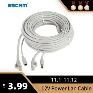 Chargers ESCAM 30M/20M/15M/10M/5M RJ45 + DC 12V Cavo LAN Cavo Cavi di rete per la rete IP di rete CCTV