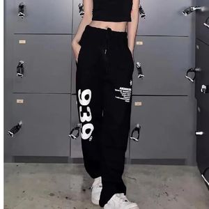 Jogadores de moda coreana Sorto Sorto Women Streetwear Letra da cintura High Print Loue Wide perna Pants Hip Hop Harajuku TRUSHERS Y2K 240408