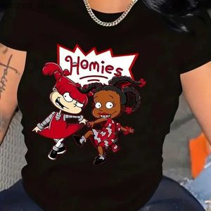 T-shirt da donna Homies Letter Stampa T-shirt a pianta dell'equipaggio T-shirt casual slve per abbigliamento da donna primavera estate y240420