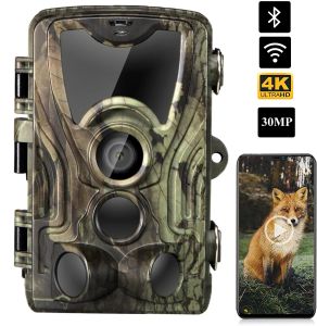 Kamery 4K wideo na żywo strumień polowania na szlak 30mp Aplikacja Bluetooth Control Wildlife Cameras Nocne Pułapki do zdjęcia WiFi801pro