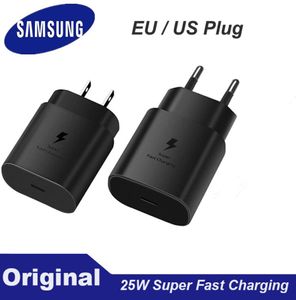 11 Оригинальные высококачественные Samsung 25W Adapter Adapter Chargers Galaxy USB Type C PD 25W EU US Charger Quick Charging для S21 S6282530