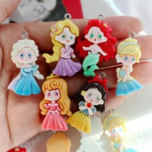 Charms 10PCS Cartoon Character Princess Resin Pendant White Snow Mermaid Charm Cute DIY Necklace Bracelet Earrings Keychain Accessories