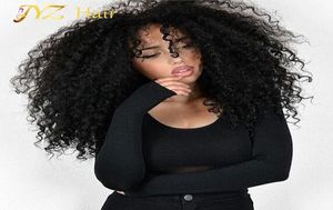 Jyz Kinky Curly Wig Lace Frente Human Human Wig com cabelos de bebê Peruvilhas de cabelo humano peruano