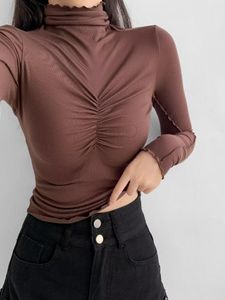 Kvinnors T-skjortor 2024 Hösten långärmad tröja Top Fashion Slim Fit Skinny Half High Collar Inner Match Bottoming Shirt