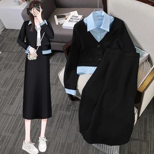 Vestidos de trabalho Mulheres elegantes terno de moda blazer casaco top e saia longa midi conjunto de duas peças de roupas combinando roupas de festa corea