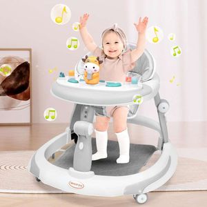 Baby Walker com rodas, música e freios - Walkers anti -Rollover para bebês de 6 a 12 meses - menino menino Walker Push Walker com alça de pés