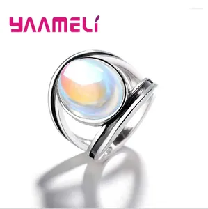 Clusterringe Antike 925 Sterling Silber Frauen Ring Vintage Style Boho Oval natürlicher Kristall Regenbogenmondstein für weibliche Schmuck