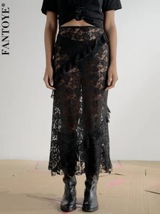 Fantoye Sexy See See Through Lace Women Юбка черная высокая талия цветочная юбка Y2K Femme Летние повседневные каникулы за уличной одеждой 240408