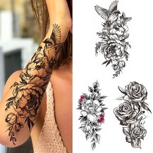 Sexig Flower Bird tillfällig vattentät tatuering klistermärke flicka fjäril Dreamcatcher Cross Body Arm Sleeve Chest Fake Totem Women 240418