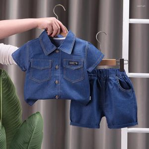 Giyim Setleri Yaz Bebek Erkek Giysileri Toddler Denim Kısa Kollu Üstler Şort Set Bebek Karikatür Ayı Kıyafetleri Takip